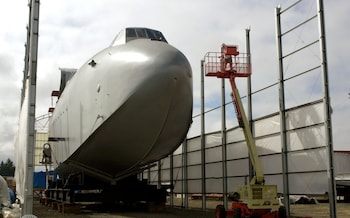Howard Hughes's 'Spruce Goose' is serviced in Oregon in 2000