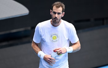 Andy Murray of the United Kingdom on the court during an Australian Open practice session at Melbourne Park in Melbourne, Australia