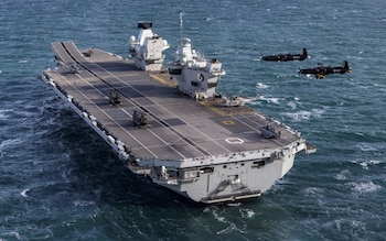 HMS Queen Elizabeth aircraft carrier drone launch military