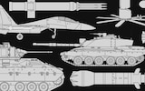 A variety of illustrations of weapons used in Ukraine