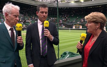 John McEnroe shares his opinion with Tim Henman and Claire Balding on the BBC