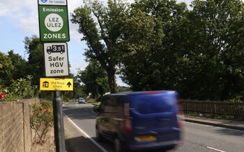 A sign announces the boundary for the extension of the Ultra Low Emission Zone