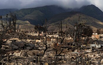 A general view shows the aftermath of a wildfire in Lahaina, Hawaii