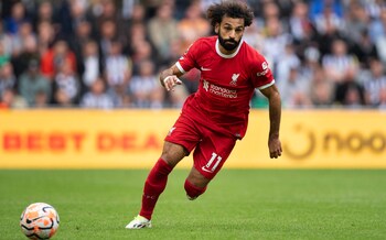 Mohamed Salah of Liverpool in action during the Premier League match between Newcastle United and Liverpool FC at St. James Park on August 27, 2023 in Newcastle upon Tyne, England