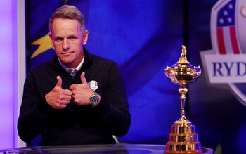 Luke Donald, Captain of Team Europe poses for a photo during the Luke Donald Ryder Cup Wildcard Announcement at Sky Sports Studios on September 04, 2023 in Isleworth, England