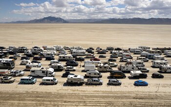 Vehicles seen departing the Burning Man festival 
