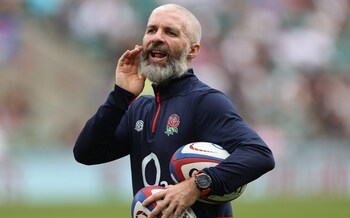 Aled Walters, the England strength and conditioning coach looks on in the warm up prior to the Summer International match between England and Fiji at Twickenham Stadium on August 26, 2023 in London, England