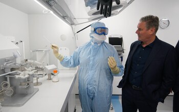 Labour leader Sir Keir Starmer during a visit to the AstraZeneca life sciences facility at the Macclesfield Campus, Cheshire.
